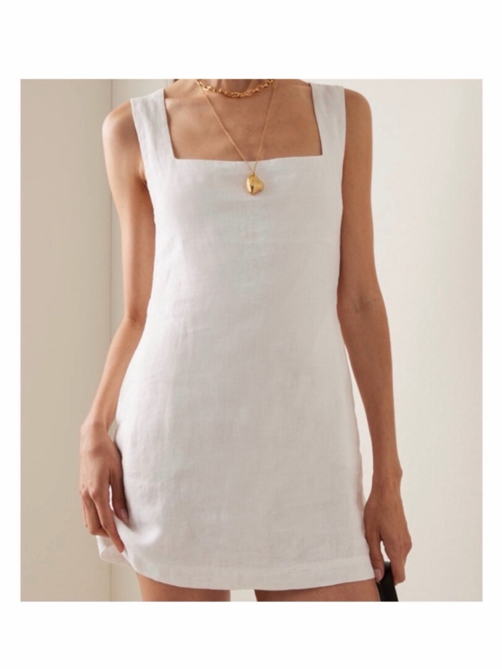 Posse White Square Neck Linen Mini Dress